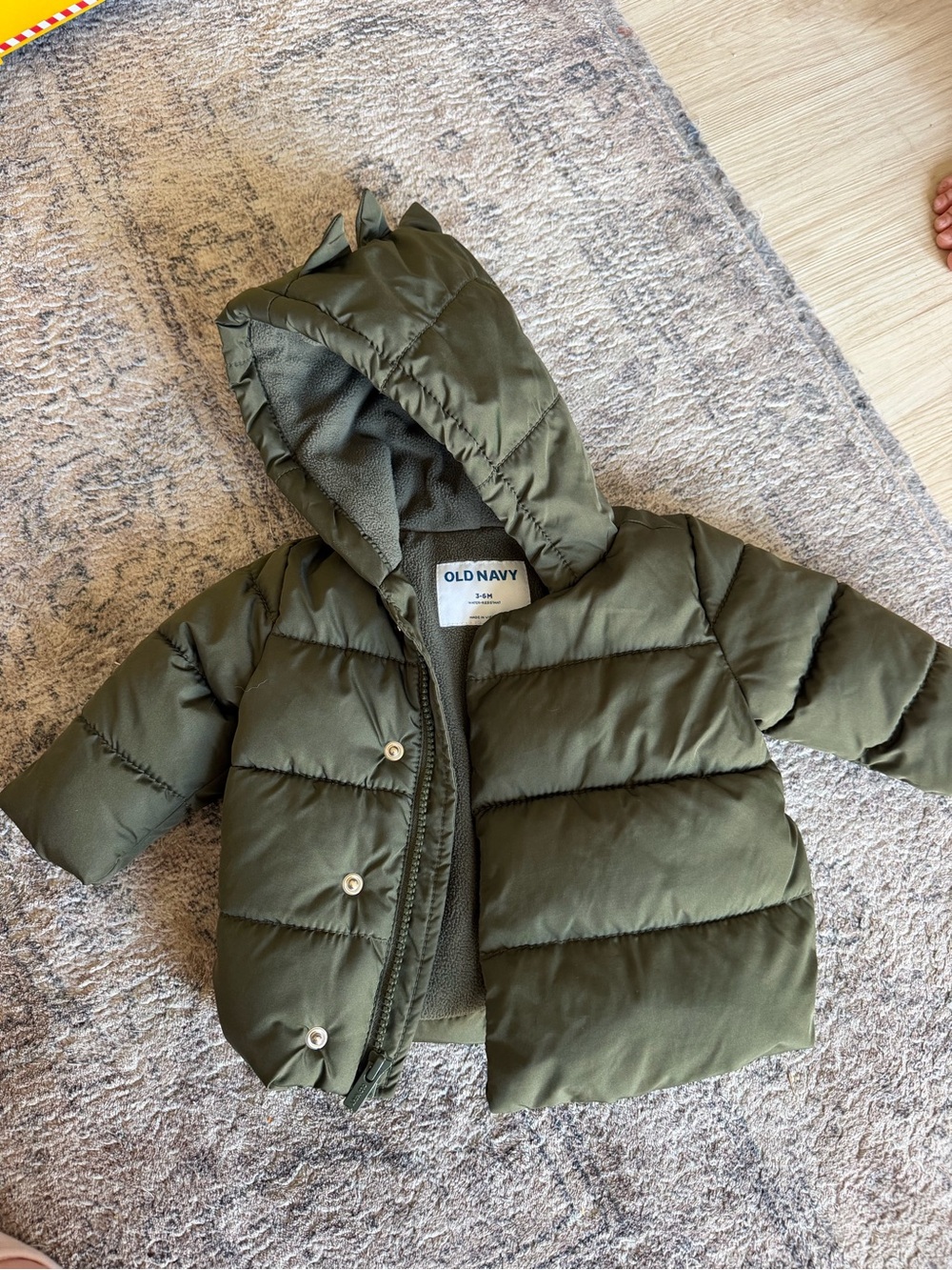 Old Navy Kids Olive Green Hooded Puffer Jacket